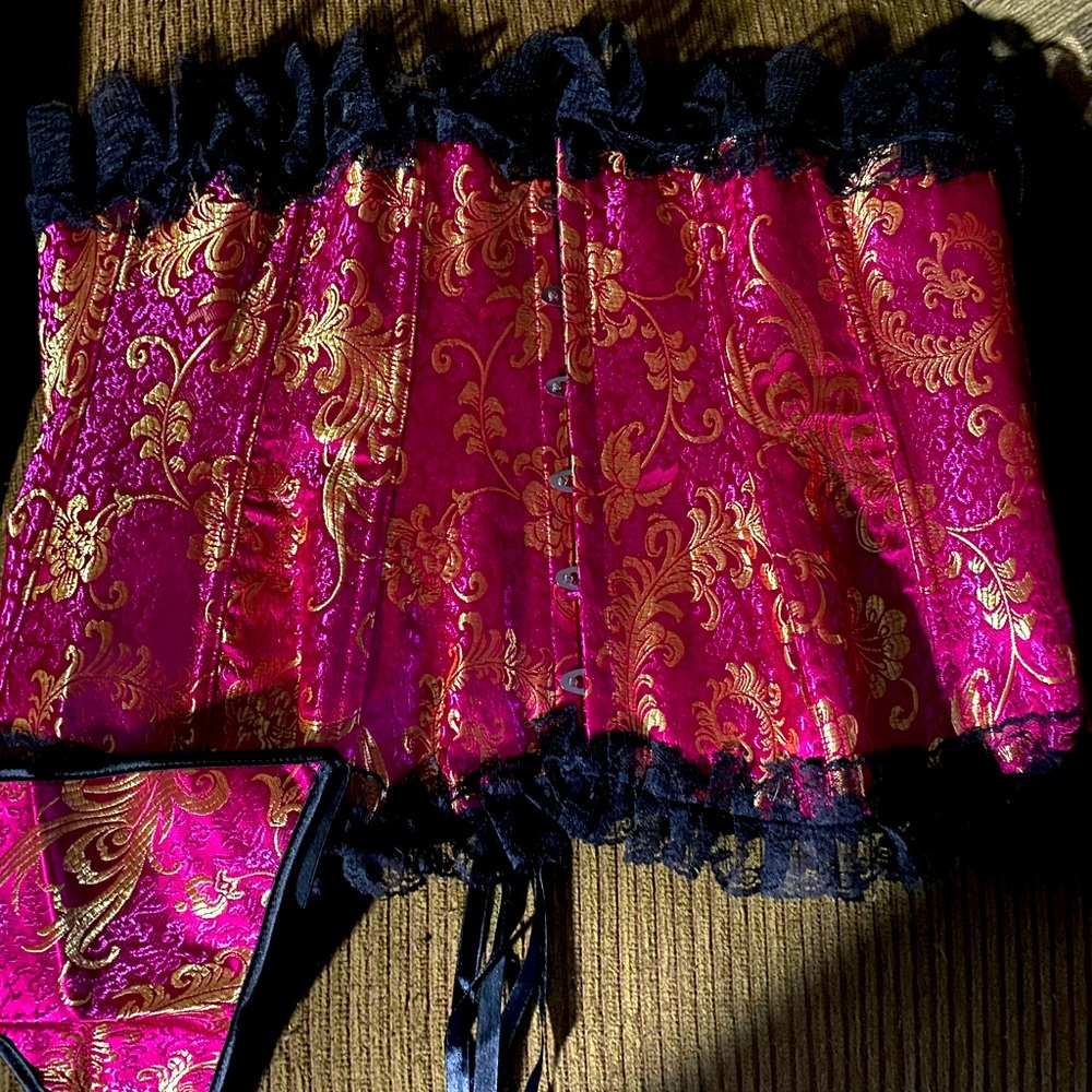 NWT. Rouge and Roses made this corset.  Colors are fuchsia/gold - black lace.